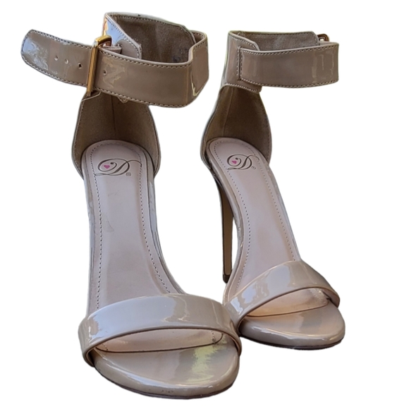 My Delicious Canter Dark Beige Patent Ankle Strap Heels - Picture 2 of 5